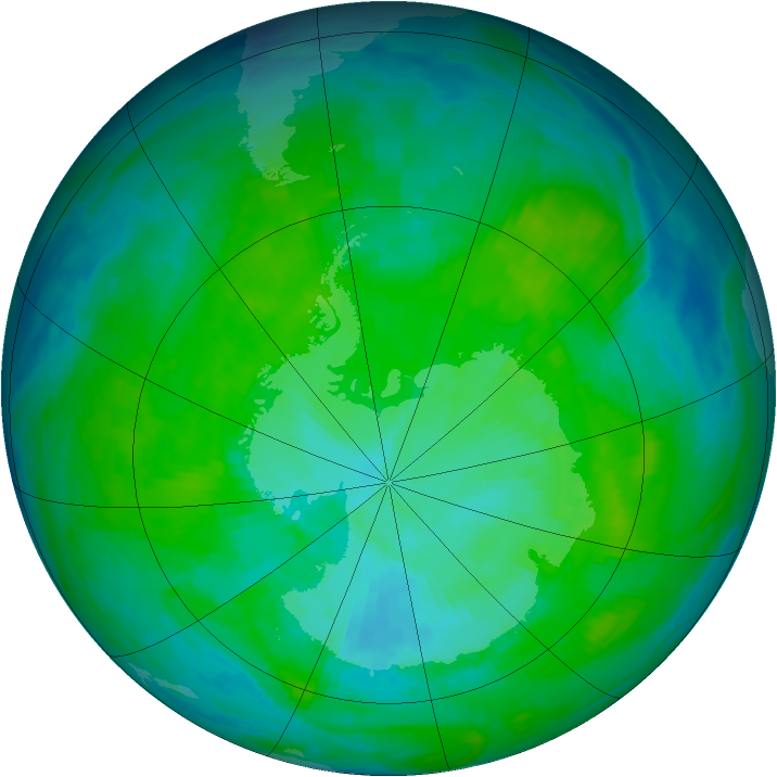 Antarctic ozone map for 18 December 1985